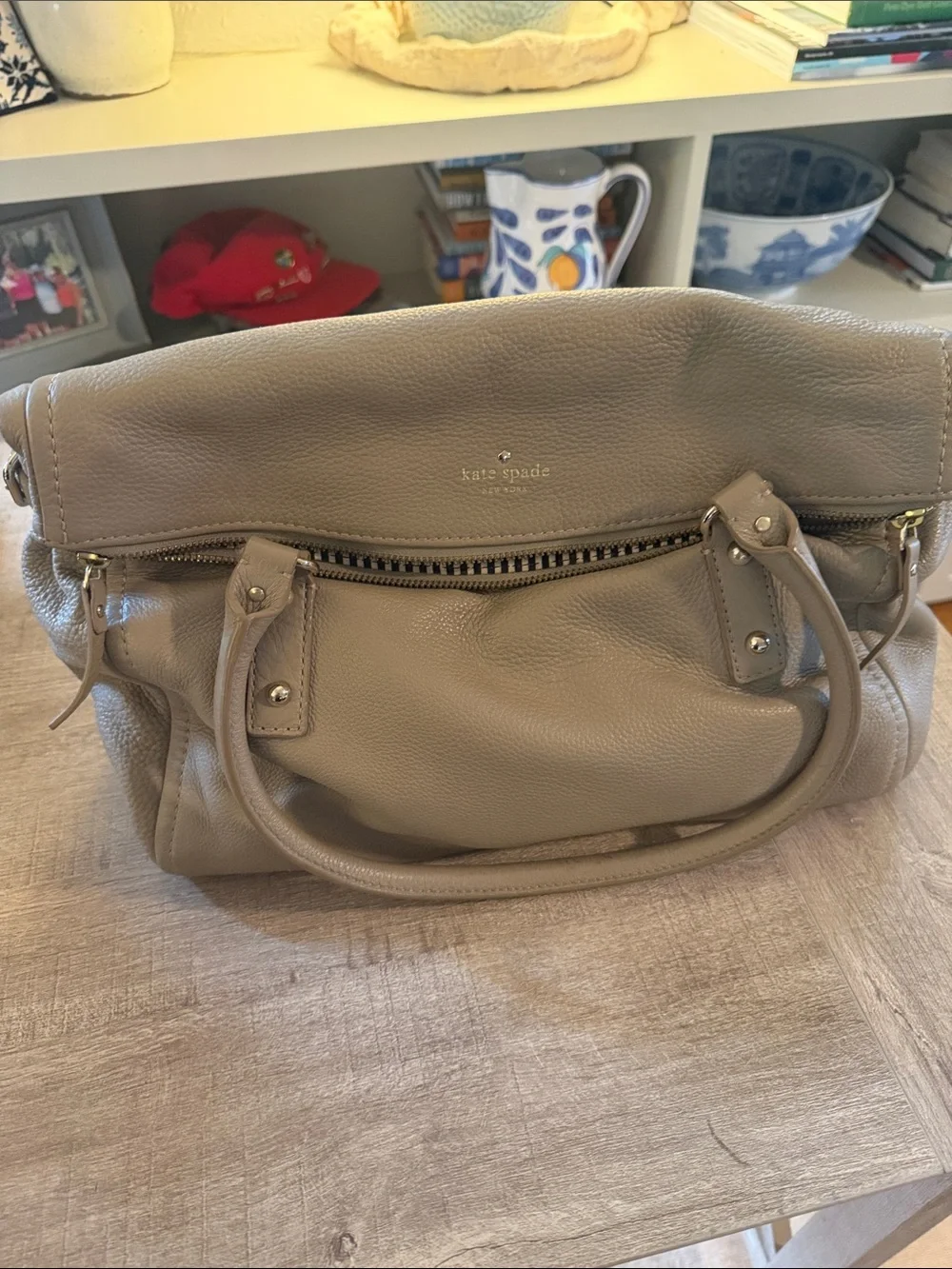 kate spade beige taupe leather shoulder bag